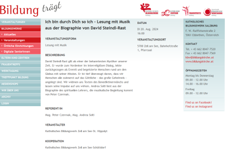 Lesung mit Musik aus der Biographie von David Steindl-Rast